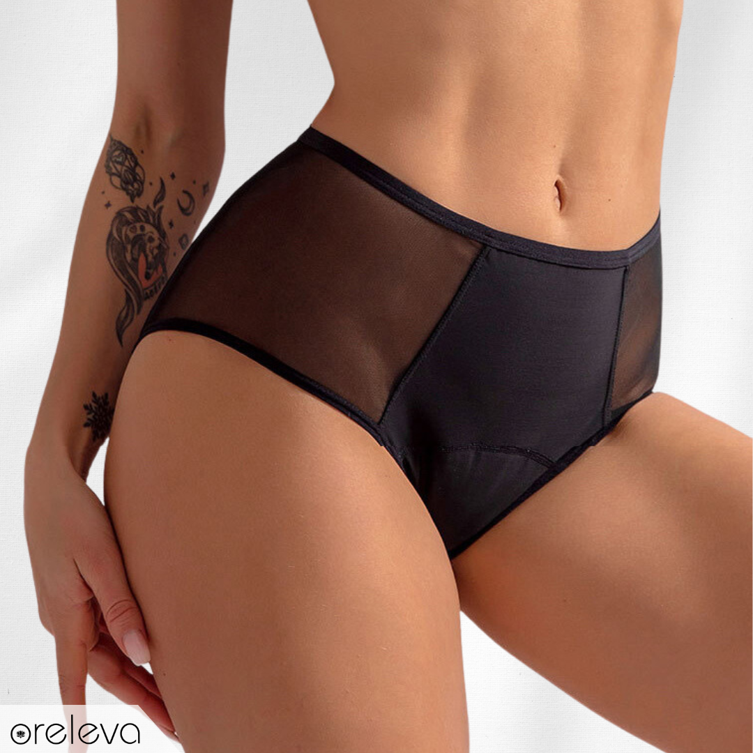 Oreleva Period Panties High Waist Black, Front Side Another Angle