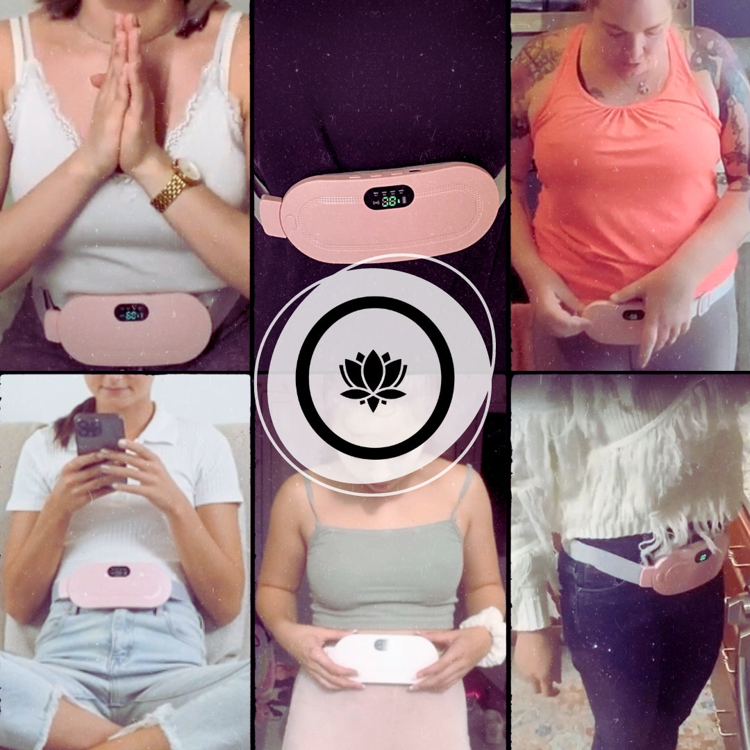 Women Using The Oreleva Portable Heating Pad For Menstrual Cramp Relief, Without Text